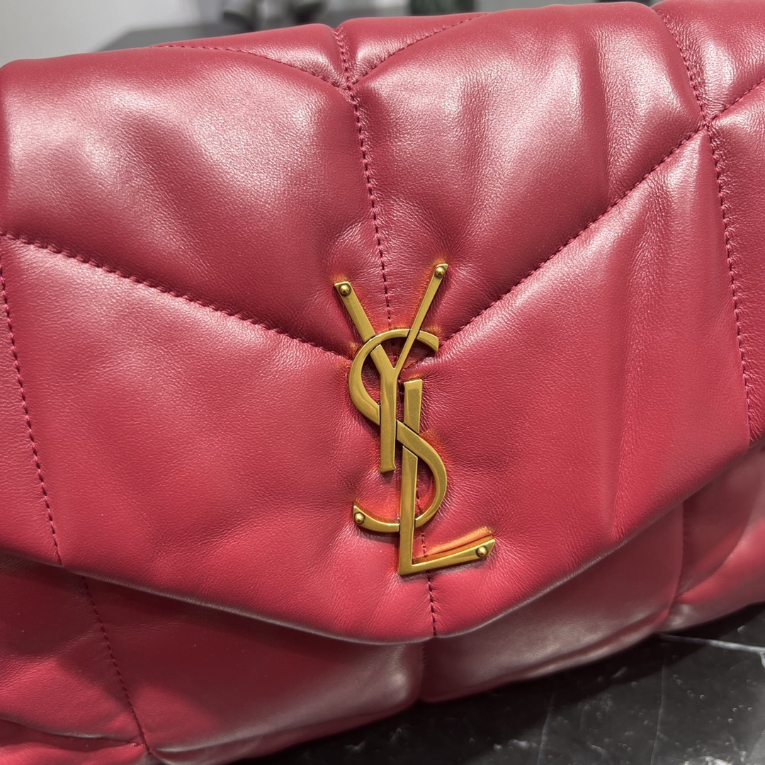 Saint Laurent Loulou Puffer Lambskin Shoulder Bag Handbag Red 577475 Gold